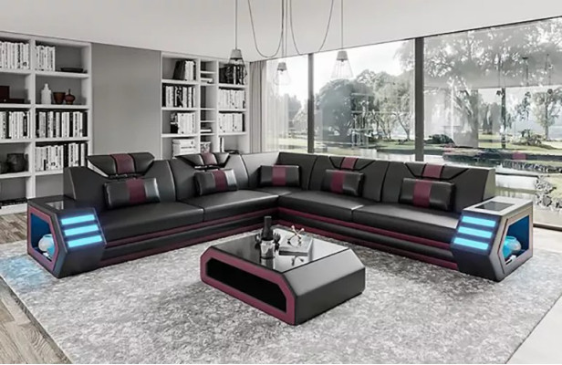 Lederpolster Design Wohnzimmer Ecksofa Eckcouch Couch Sofa L Form Wohnlandschaft