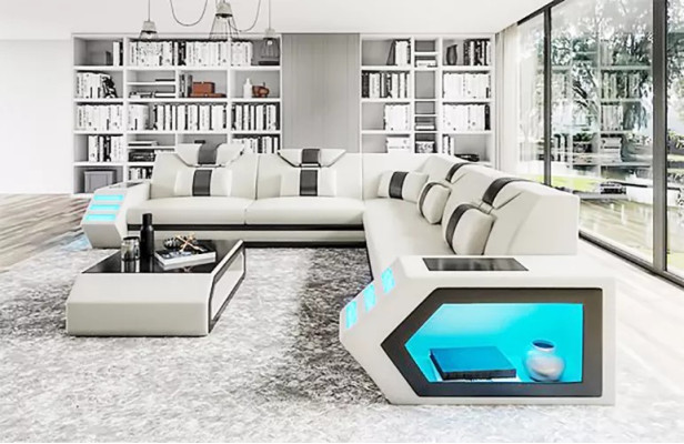 Lederpolster Design Wohnzimmer Ecksofa Eckcouch Couch Sofa L Form Wohnlandschaft