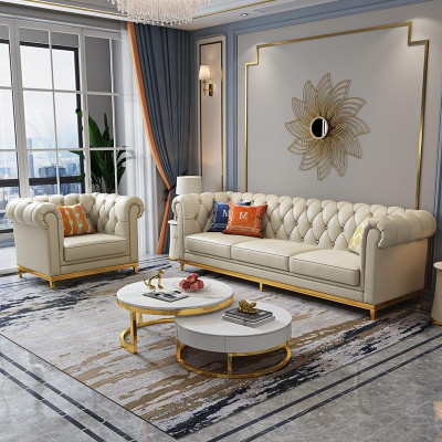Sofagarnitur 3+2 Sitzer Ledersofa Modernes Sofa Designer Sofa Neu Chesterfield