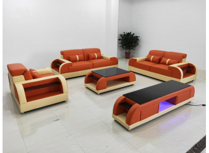 Design Sofagarnitur 3 2 1 Sitzer Couchtisch 4 tlg.Wohnzimmer Set USB Komplett
