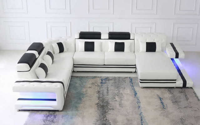 Ecksofa Sofa U Form Couch Polster Designer Leder Big Ledersofa Wohnlandschaft