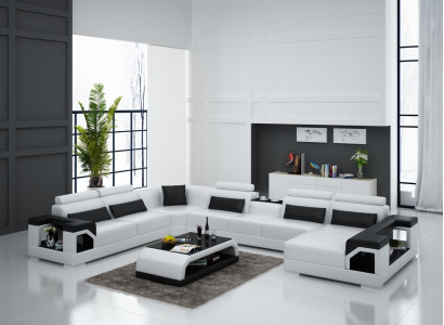 Eckgarnitur Ledersofa USB LED Luxus Wohnlandschaft sofa couch Polster Ecksofa
