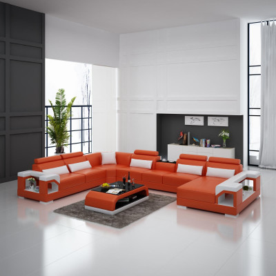 Eckgarnitur Ledersofa USB LED Luxus Wohnlandschaft sofa couch Polster Ecksofa