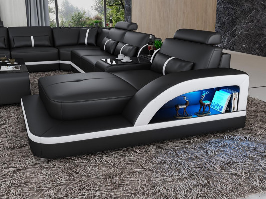 Ecksofa Polster Ecksofa U Form Couchtisch Sideboard Ledersofa Wohnlandschaft Neu