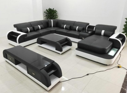 Ecksofa Polster Ecksofa U Form Couchtisch Sideboard Ledersofa Wohnlandschaft Neu