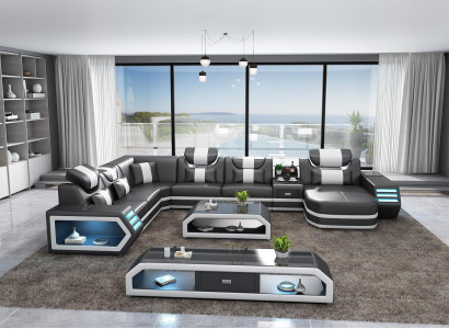 Ecksofa Polster Ecksofa U Form Sideboard Couchtisch Ledersofa Wohnlandschaft Neu