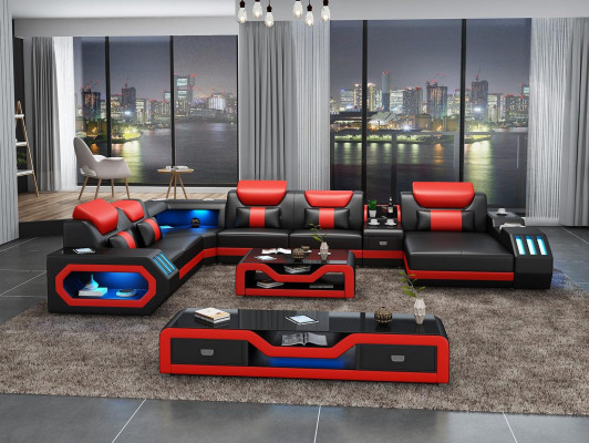Wohnlandschaft Couch Polster Garnitur Sofa 3tlg. Set Couchtisch Sideboard Leder