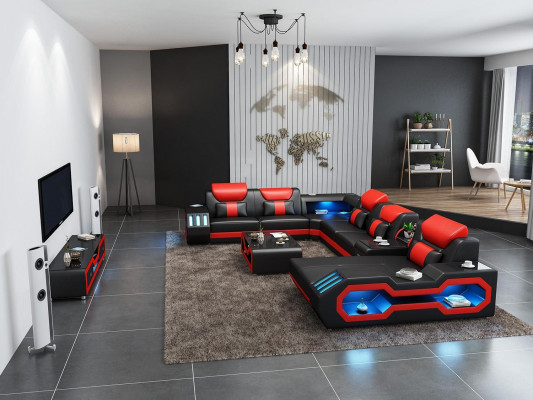 Wohnlandschaft Couch Polster Garnitur Sofa 3tlg. Set Couchtisch Sideboard Leder