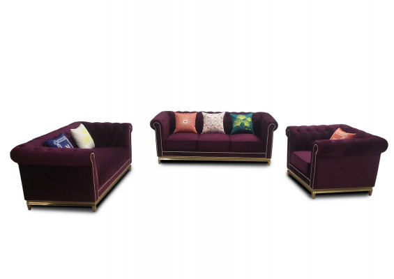 Sitzgarnitur 3+2+1 Sitzer Möbel Polster Textil Moderne Chesterfield Design
