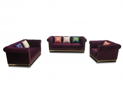 Sitzgarnitur 3+2+1 Sitzer Möbel Polster Textil Moderne Chesterfield Design