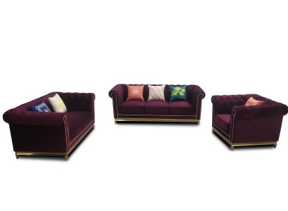 Sitzgarnitur 3+2+1 Sitzer Möbel Polster Textil Moderne Chesterfield Design