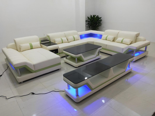 Moderne Design Wohnlandschaft Ecksofa Sofa Couch Polster rtv Couchtisch Leder