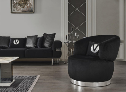 Schwarzer Sessel 1sitz textil wohnzimmer luxus neues design sessel sessel modern