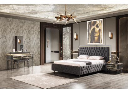 Luxus Chesterfield Bett mit Edelstahl Rahmen Edle Betten Schwarze Textil