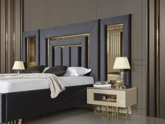 Villen Schlafzimmer Bett Doppelbett 2x Nachttische Kommode Spiegel Möbel