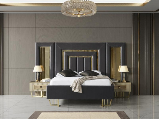 Villen Schlafzimmer Bett Doppelbett 2x Nachttische Kommode Spiegel Möbel