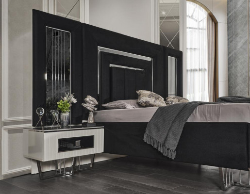 Schlafzimmer Möbel Luxus Bett Textil mit Nachttischen Kommode Spiegel 5tlg