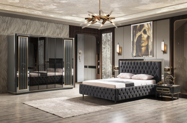 Schlafzimmer Bettdesign moderne Luxusbetten 2x Nachttische Kleiderschrank 4tlg