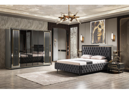 Schlafzimmer Bettdesign moderne Luxusbetten 2x Nachttische Kleiderschrank 4tlg