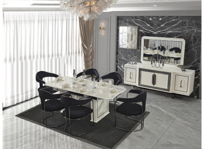 Modernes Esszimmer Set Weißer Esstisch 6 Stühle weiße Sideboard Spiegel neu