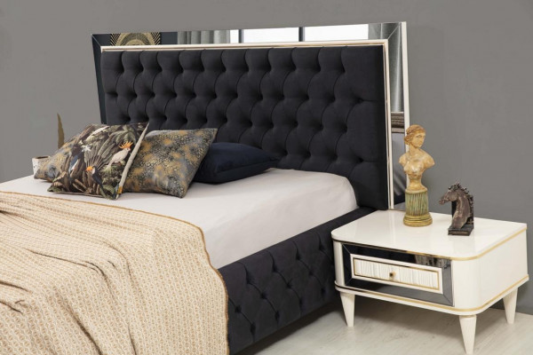 Chesterfield Bett 2x Nachttisch Kommode Spiegel Hocker Schlafzimmer Set 6tlg
