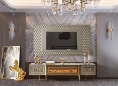 Luxus Wohnwand mit Kamin Fernseher Ständer tv Board Wand Wohnwände Sideboard