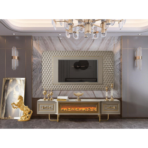 Luxus Wohnwand mit Kamin Fernseher Ständer tv Board Wand Wohnwände Sideboard