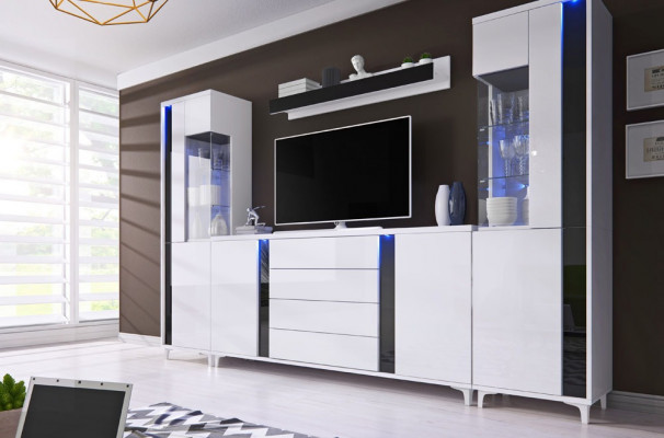 Hochglanz Wohnwand Schrankwand Wohnzimmer Schrank Vitrine Sideboard Wohnwände
