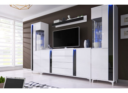 Hochglanz Wohnwand Schrankwand Wohnzimmer Schrank Vitrine Sideboard Wohnwände