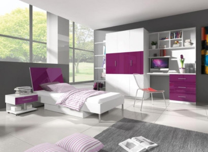 Schlafzimmer Lila Bett 2x Nachttisch Schreibtisch Kinderbett Set 5tlg.