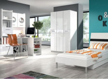 Weißes Kinderzimmer Set Schrank Kommode Tisch Holz Hochglanz 5tlg.