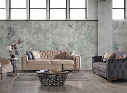 Chesterfield Sofagarnitur Couch Set Polster Möbel Set 3+3+1 Couchen Sitzgruppe