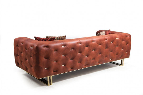 Chesterfield Textil Stoff Sofa Edles Design Klassische Möbel braun 3 Sitz