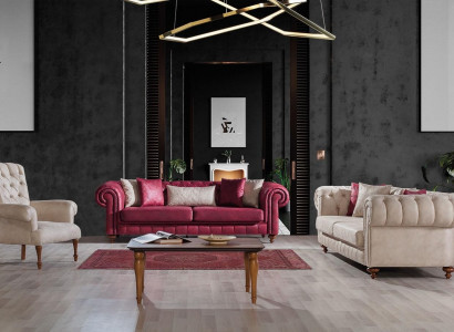 Chesterfield Sofa Couch Garnitur Sitzgruppe Polster Wohnzimmer Set 3+3+1