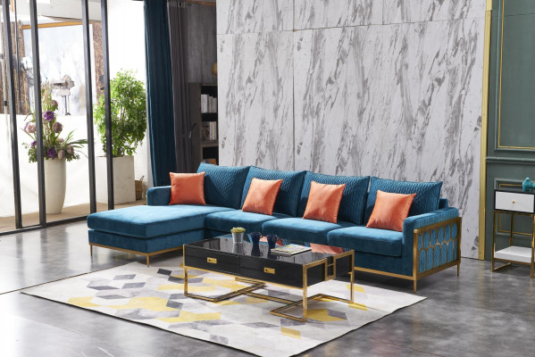 Ecksofa L Form Couchtisch Sofa Couch Design Polster Luxus Blau Tisch