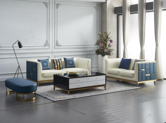 Sofagarnitur 3+2 Sitzer Beistelltisch Couchtisch Hocker 4tlg. Wohnzimmer