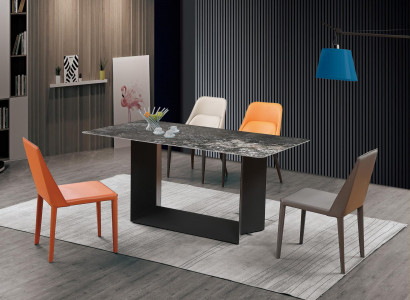 Tisch Esszimmer Garnitur Esstisch Stuhl Set 5tlg. Leder Edelstahl Stühle