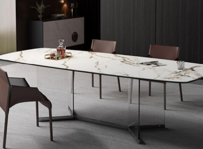 Esszimmer Wohnzimmer Design Luxus Modern Tische Edelstahlbeine Marmo Imitat Neu