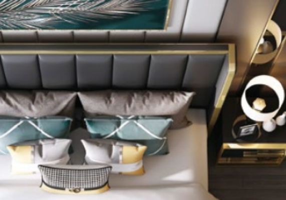 Luxus Bett Schlafzimmer Italienisches Leder Polster Doppel Betten Metall