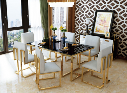 Design Esstisch Holz mit Edelstahl Elementen Tische Deko Esszimmer Möbel