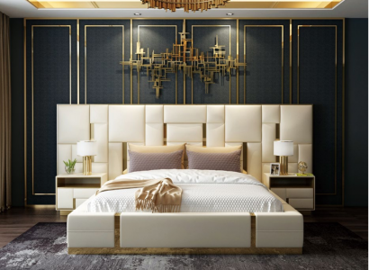 Hotelbett Luxus Design Betten Polster Deko Metall Leder Schlafzimmer XXL