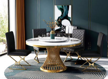 Italienische Esszimmer Möbel Rund Tisch + Lehnstuhl Ess Gruppe Garnitur