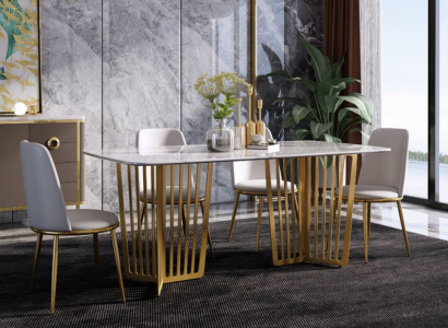 Komplett Set Esstisch + 4 Stühle Esszimmer Set Ess Deko Gruppe Holz Tisch