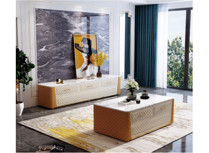 Sideboard TV Lowboard RTV XL Schrank Couchtisch Marmor Imitation 2tlg