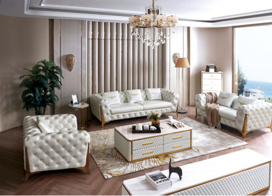 Luxus Chesterfield Sofagarnitur 3+2+1 Sitzer mit Couchtisch Möbel Couch