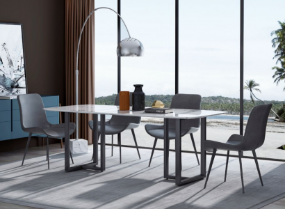 Design Esszimmer Gruppe Tisch + 4 Stühle Sitz Polster Deko Garnitur Tische