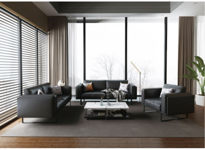 Luxus Büro Office Möbel Sofa Leder Couch Garnitur 3+2+1 + Couchtisch 4tlg