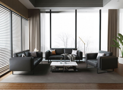 Luxus Büro Office Möbel Sofa Leder Couch Garnitur 3+2+1 + Couchtisch 4tlg