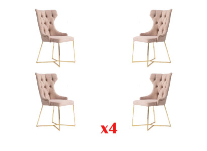 Set 4x Chesterfield Designer Massivholz Stuhl Esszimmerstuhl Designer