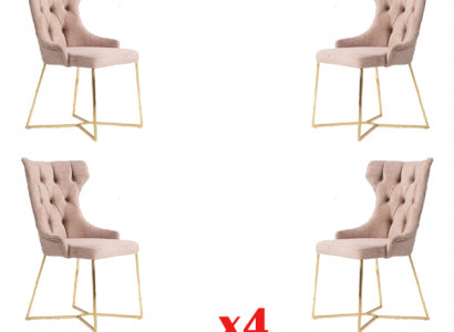 Set 4x Chesterfield Designer Massivholz Stuhl Esszimmerstuhl Designer